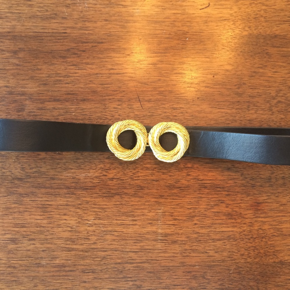 Vintage Black Belt w Gold Embellished Hook Closure
